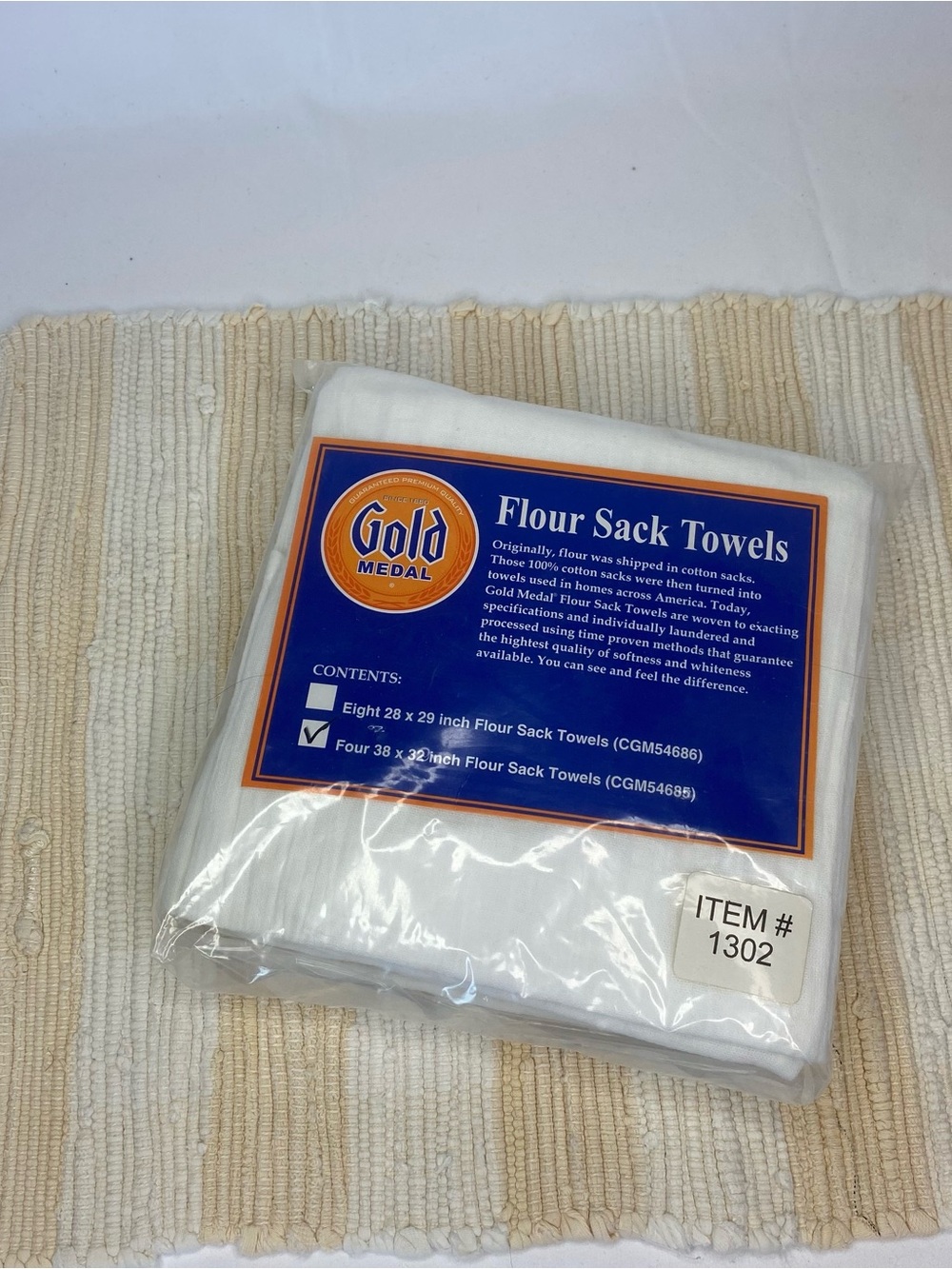 GOLD MEDAL FLOUR SACK TOWELS FOUR - 38" x 32" SEALED NEW IN PACKAGE WHITE